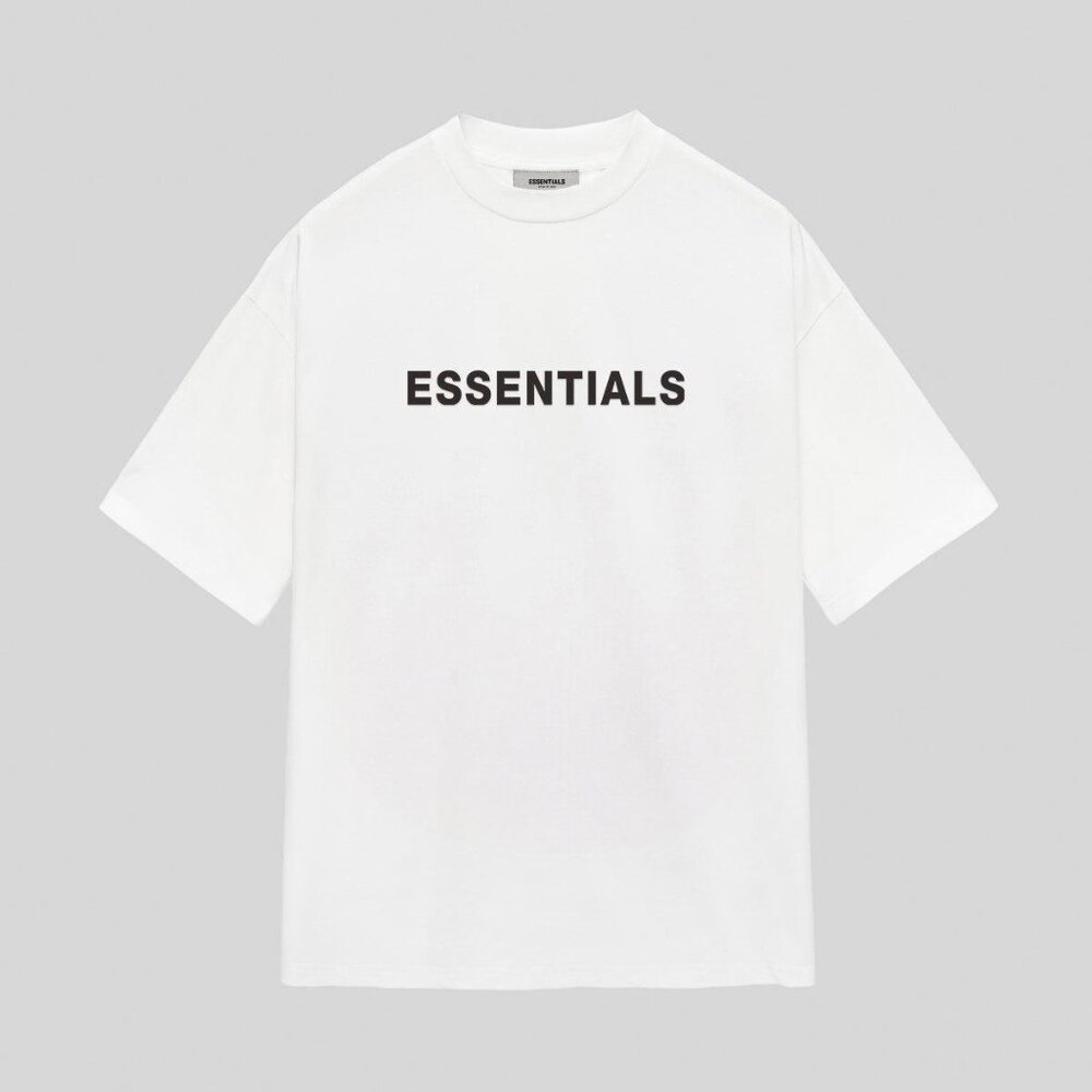 Fear of God Essentials Short Sleeve Tee in White with Black Logo